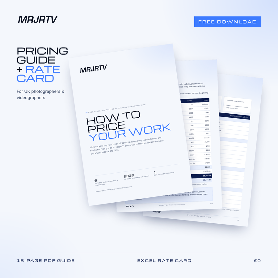 PR01 pricing guide for UK photographers and videographers